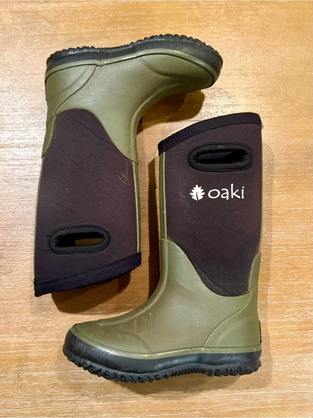 Oaki Kids Neoprene Rain/Snow Boots Forest Green Brown Size 10